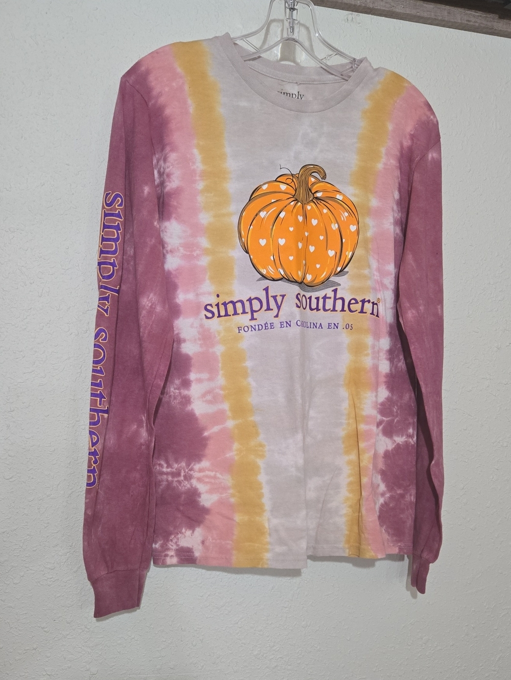 NWT Simply Southern Tie-Dye Pumpkin Long Sleeve Tee Fly Autumn